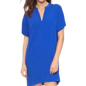 VINCE Cobalt Blue Silk Split Neck Tunic Dress Size Small